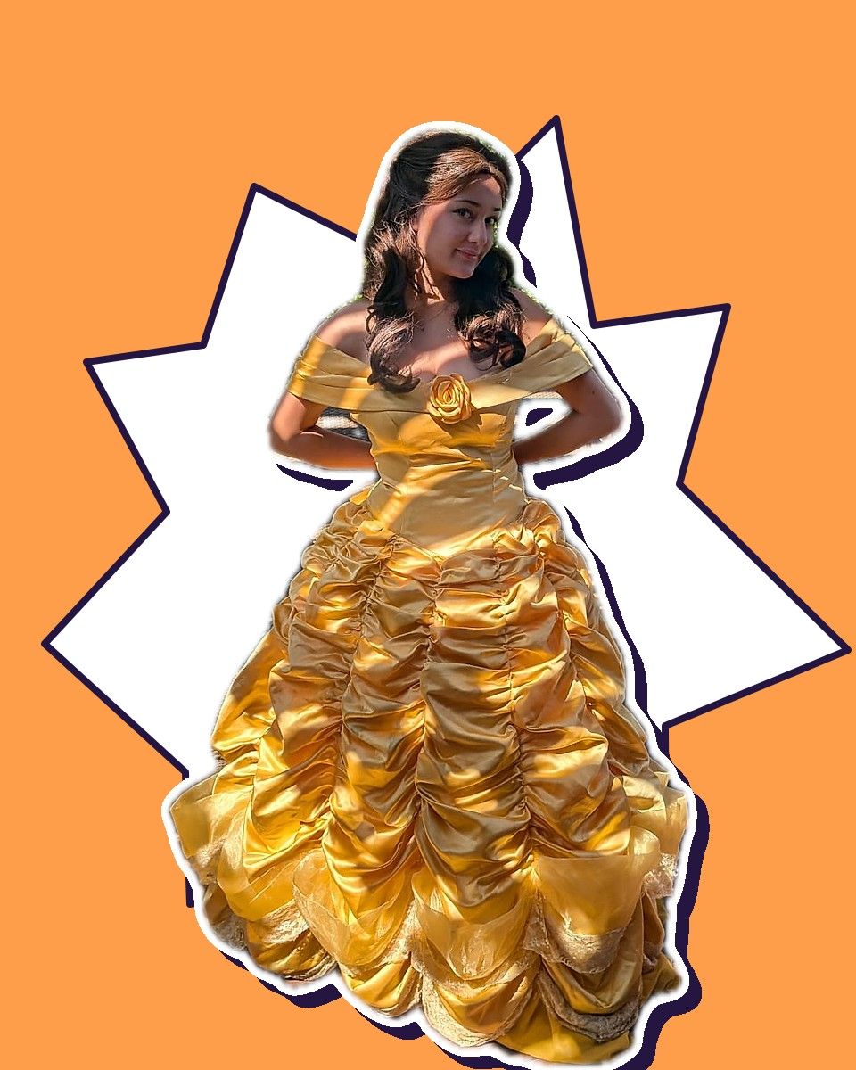 A performer as the Beauty and the Beast-inspired Beauty Princess, one of our birthday party characters