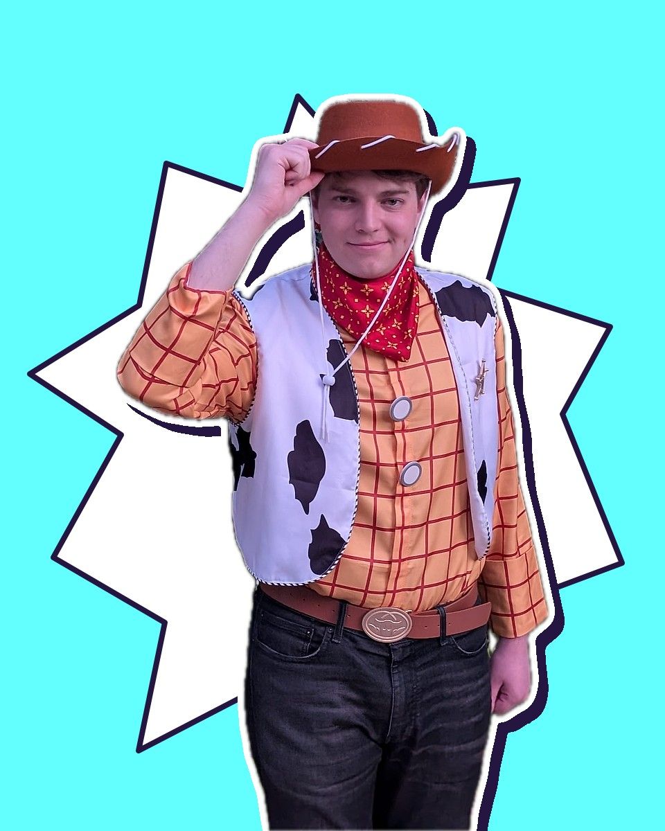 A performer as the Woody-inspired Cowboy Sheriff, one of our birthday party characters