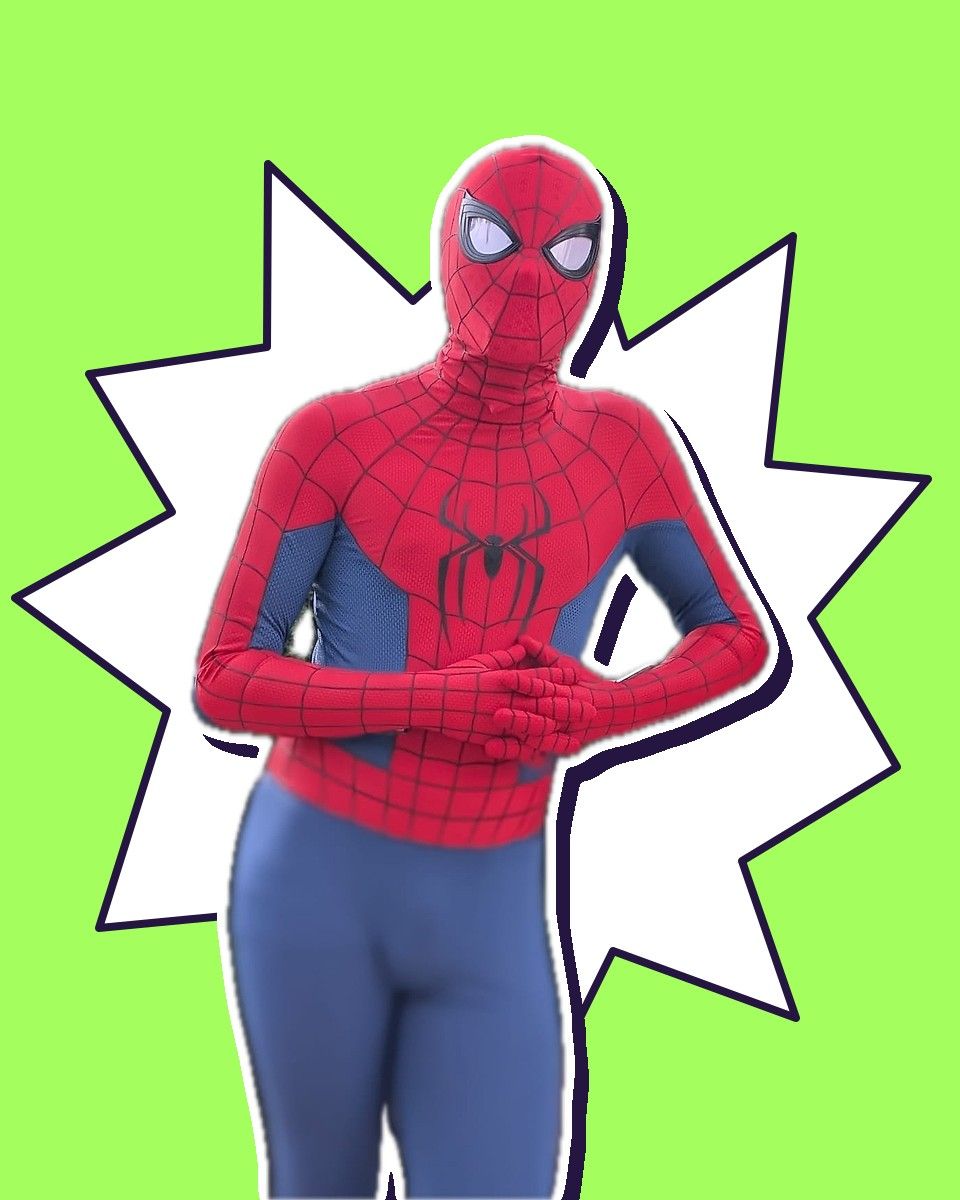 A performer as the Spider-Man-inspired Web Hero, one of our birthday party characters